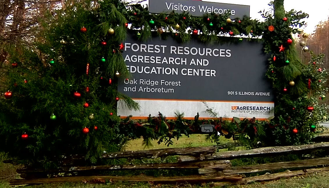 FRREC Holiday decorations on entrance sign.