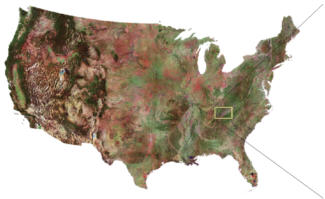 Map of the United States with a rectangle around Tennessee
